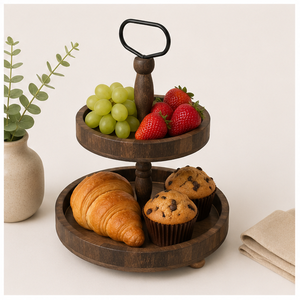 Présentoir à gâteaux en bois à 2 niveaux pour mariage et plateau de service de style campagnard pour cupcakes et desserts – Vente en gros - Product Image 2