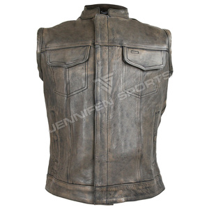 Gilet de motard en cuir de vachette véritable pour homme, style décontracté et vintage, fermeture éclair sur le devant, poches intérieures - Product Image 1