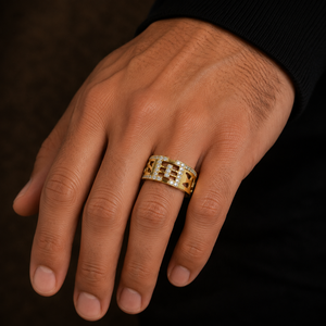 Anillo de boda de lujo para hombre con diamantes geométricos calados, de oro macizo de 14K, con diamantes cultivados en laboratorio de corte redondo, venta al por mayor - Product Image 2