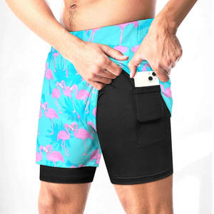 Shorts de bain imprimés pour hommes avec poches, séchage rapide, taille élastique, décontractés, double couche, tendance, pour l'été - Product Image 1