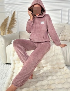 Conjunto de Sudadera con capucha para mujer de gran tamaño de lana de manga larga cómodo Casual básico pulóver sudaderas 2025 trajes suéter - Product Image 2