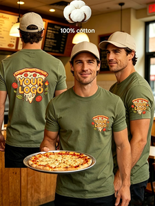Customizable Breathable Jersey Fabric Premium Quality Men's T-Shirt 100% Cotton Short Sleeve Digital Printing Pizza Shop Staff - Product Image 4