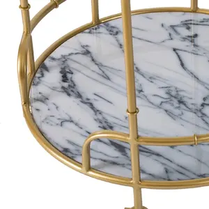 Carrito de Servicio de Metal y Vidrio Elegante, Carrito de Bar de Lujo para el Hogar con Estantes de Almacenamiento, Carrito de Bar de Metal de Diseño con Asa Plateada Segura - Product Image 2