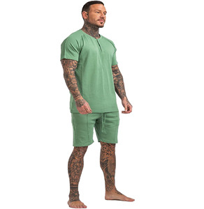 Men Acid Wash Summer <b>Set</b> Comfortable Cotton Blend Matching Shirt And Shorts With Acid Wash Finish For Vacation Fitness Leisure - Product Image 3