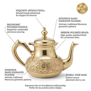 Authentic Moroccan Brass Teapot Hand Engraved Islamic Arab Brass <b>Tea</b> Kettle Antique Gooseneck Coffee <b>Pot</b> Tabletop Teaware - Product Image 2