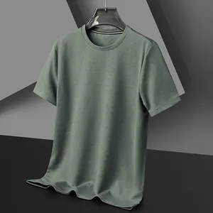 New Summer Solid <b>Waffle</b> Round Neck Short Sleeved Breathable T-<b>shirt</b> for Men's Top-White 4XL - Product Image 4