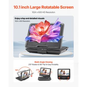 Reproductor de DVD Portátil HD de 10.1 Pulgadas con Pantalla Giratoria, Batería Recargable de 4 Horas, Altavoces Dobles, Sincronización con TV, CD/VCD - Product Image 2