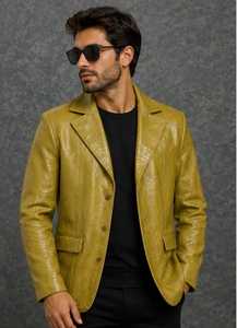 Veste en cuir Champ King Gold à motif gaufré, col rabattu, simple boutonnage, manches classiques - Product Image 4