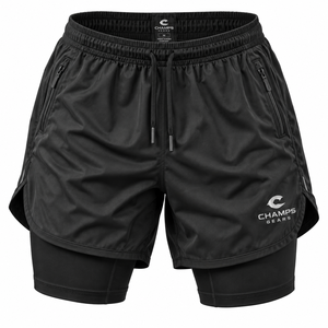 Shorts de course unisexes 2-en-1 avec doublure de compression, fermeture à cordon, en polyester, motif imprimé – Personnalisables pour le sport, la gym et l'entraînement - Product Image 1