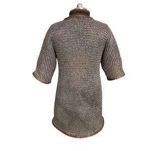 Authantic Medieval Chainmail Shirt with Leather Trim Hauberk Armor Mild Steel Flat Riveted with Washer Ring Knight Costume - Product Image 3