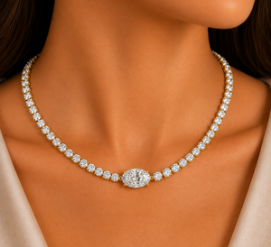 Collar de tenis con moissanita redonda de corte ovalado y diamantes graduados DEF VVS, plata 925, oro puro de 10K y 14K, joyería de boda para mujer - Product Image 1