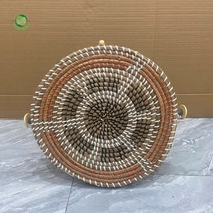 Seagrass food <b>cover</b> with brown and orange pattern Kitchenware and <b>table</b> decoration Wholesale eco-friendly Made in Viet Nam - Product Image 4