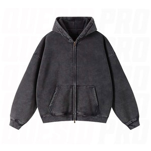 Sudadera con capucha personalizada para hombre y mujer, con cremallera completa, de forro polar, estilo vintage con lavado ácido, oversize, streetwear, de algodón de alto gramaje - Product Image 3