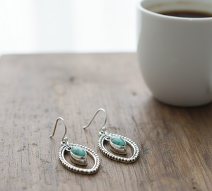 Pendientes Colgantes de Turquesa Arizona, Plata de Ley 925, Hechos a Mano, Estilo Boho Vintage, Pendientes Ovalados, Joyería para Mujer, Regalo Unisex - Product Image 3