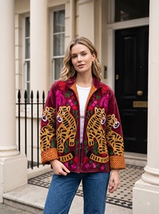 Velvet Suzani Embroidered Breathable <b>Women</b> <b>Jacket</b> <b>Vintage</b> Tiger Kashmiri Embroidery Boho Quilted Winter Coat Cotton Lined - Product Image 1