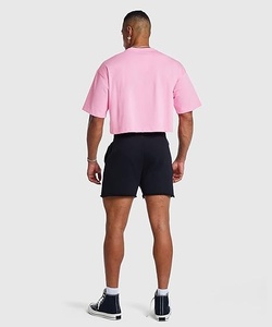 Camiseta Corta Oversize para Hombre, Color Rosa, Manga Corta, Cuello Redondo, Color Sólido, Estilo Casual, Tejido Jersey - Product Image 4
