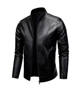 High Quality Customized Logo <b>Men</b> Leather <b>Jacket</b> with Canvas Fabric Stand Collar Windproof Breathable Streetwear Design - Product Image 2