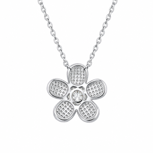 925 <b>Sterling</b> <b>Silver</b> Flower Pendant Charm Link Chain <b>Necklace</b> Round Brilliant Cut Moissanite Women's Wear - Product Image 3