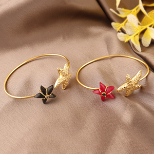 กำไลข้อมือรูปปลาดาว ประดับด้วยทับทิม หยก และพลอยออนิกซ์สีดำ ชุบทอง 18k ทำจากทองเหลือง งานแฮนด์เมด ขายส่ง ของขวัญสำหรับเธอ - Product Image 4