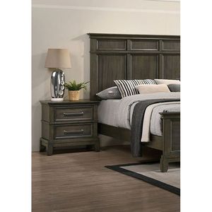 Comodino contemporaneo 1 pz grigio impiallacciatura in legno massello con barra in peltro e modanatura a corona elegante camera da letto - Product Image 2