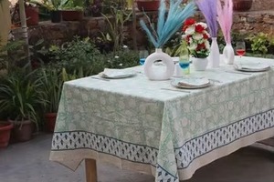 Sage Green Floral <b>Tablecloth</b> Block Printed <b>Tablecloth</b> Cotton TableCover Boho Home Decor Farmhouse <b>Tablecloth</b> Dinning Table Decor - Product Image 4