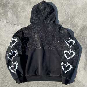 Sudadera con capucha de felpa francesa de gran gramaje, con hombros caídos, cremallera y pedrería, personalizada - Product Image 3