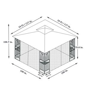 Gazebo de Patio Exterior de 10x10 con Doble Techo y Toldo, con Malla Desmontable en Todos los Lados para Control de Mosquitos - Product Image 6