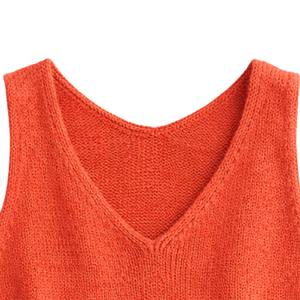 Débardeur en tricot pour femme, col en V, sans manches, coupe ample, respirant, 100 % coton, style décontracté d'été, pull tendance - Product Image 5