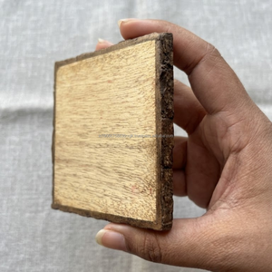 Rustic Wooden Drink <b>Coaster</b> Square Bark Edge Coffee Shop <b>Table</b> <b>Coaster</b> Natural Wood Beverage Mat - Product Image 3