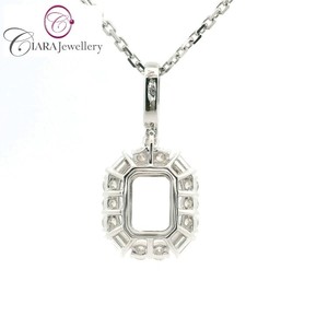 PRECIO AL POR MAYOR CLÁSICO 18K AU750 ORO BLANCO DIAMANTE NATURAL FORMA LARGA DE ESMERALDA 8,5x6,5 MM COLGANTE DE AJUSTE CENTRAL SEMI MONTAJE - Product Image 3