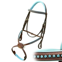 Bridon de saut de luxe en cuir premium avec cristaux bleus, rembourrage doux, forme 8, marque Horsekraft, exportateur et fournisseur indien pour l'équitation