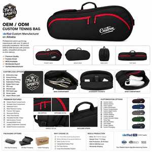 Sac de sport en toile noire de luxe avec logo personnalisé, fermeture éclair rouge, durable, portable, en polyester, grande capacité - Product Image 4