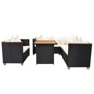 Juego de 5 Muebles de Patio de Ratán Sintético Negro y Blanco Crema, Elegante Colección de Comedor para Exteriores - Product Image 4