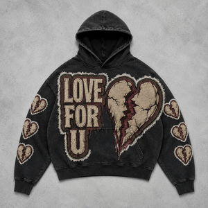Sweat-shirt à capuche premium personnalisé pour homme, en coton épais, style streetwear, avec motif cœur brisé, effet délavé à l'acide, fabrication artisanale - Product Image 1