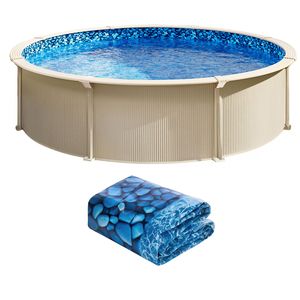 Telo di copertura per piscina fuori terra rotonda da 24 piedi, ovale/circolare, in vinile a sovrapposizione, spessore standard, altezza parete 48-54 pollici, con struttura in acciaio, progettato per piscine. - Product Image 1