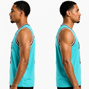 Camiseta de Baloncesto Personalizada para Hombre, Color Turquesa, Cuello en V, Sin Mangas, Impresión Sublimada con Nombre y Número 09, Corte Regular, Malla de Secado Rápido - Product Image 5