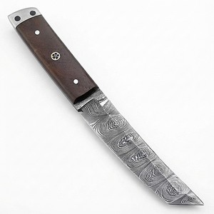 Cuchillo Tanto de Acero de Damasco Forjado a Medida para Bushcraft, Camping, Caza al Aire Libre con Mango de Madera, Venta al por Mayor OEM - Product Image 1