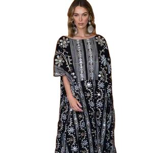 Alta moda bordado de talla grande de manga corta Kaftan cuello barco diseñador Boho elegante mujer vestido de fiesta - Product Image 1