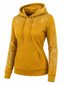 Sudadera con Capucha Brillante con Pedrería para Mujer, Sudadera con Capucha a la Moda con Bolsillo Delantero, Sudaderas con Capucha con Pedrería para Mujer al por Mayor - Product Image 5