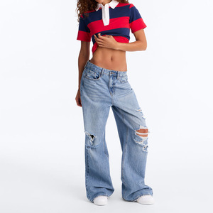 Polo Corto a Rayas de Moda para Mujer, Estilo Preppy, Manga Corta, Rojo, Azul Marino, Tela Oxford de Algodón, Polo Corto para Mujer Estilo Golf - Product Image 5