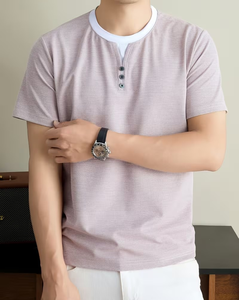Men's Breathable Short Sleeve O Neck Solid Gray Jersey Knitted Casual T-Shirt Regular Fit 180g - Product Image 1