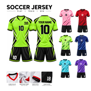 Customizable Soccer Jersey Set V-Neck Short Sleeve <b>Green</b> <b>Black</b> Sublimated Quick Dry Unisex Adult Uniform - Product Image 3