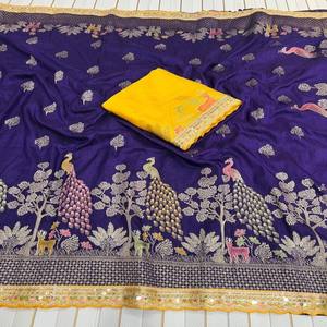 VASTRA COTTAGE Blusa Premium de Seda Dola con Bordado Meenakari Zari y Lentejuelas, Diseño Exclusivo con Encaje en Contraste, Ideal para Fiestas y Eventos Festivos - Product Image 2