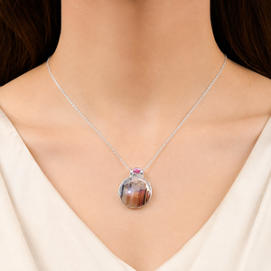 Pendentif en argent sterling 925 avec agate naturelle du Montana et grenat, serti clos, fait main, breloque en pierre précieuse, or rose/or jaune - Product Image 2