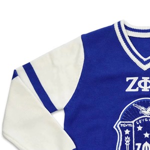 Suéter Personalizado para Hombre, de Invierno, al por Mayor, Zeta Phi Beta, Azul y Blanco, Cuello en V, Tejido de Lana/Acrílico, Secado Rápido, Antiarrugas - Product Image 3