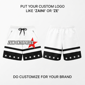 Premium 160g Polyester/Nylon Windbreaker <b>Shorts</b> <b>White</b> Black Panel Design <b>Men's</b> Casual Mid Waist Drawstring Closure OEM ODM - Product Image 1