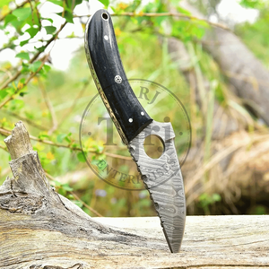 Couteau de chasse fixe artisanal en acier Damas, lame droite, manche en Micarta, étui en cuir, personnalisable OEM, qualité industrielle - Product Image 3