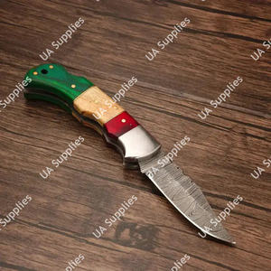 Couteau pliant Damas de qualité supérieure avec manche en bois Pakka coloré, couteau tactique professionnel EDC pour la chasse, le camping, la pêche, OEM personnalisé - Product Image 3