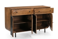 Buffet à 4 portes en bois de manguier massif de style panneau avec pieds en fer, mobilier de luxe pour la maison
