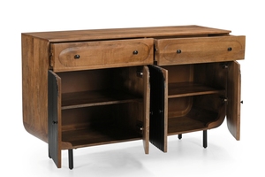 Panel Style 4-Door Solid Mango Wood <b>Sideboard</b> with Iron Legs Luxury Home Furniture - Product Image 3